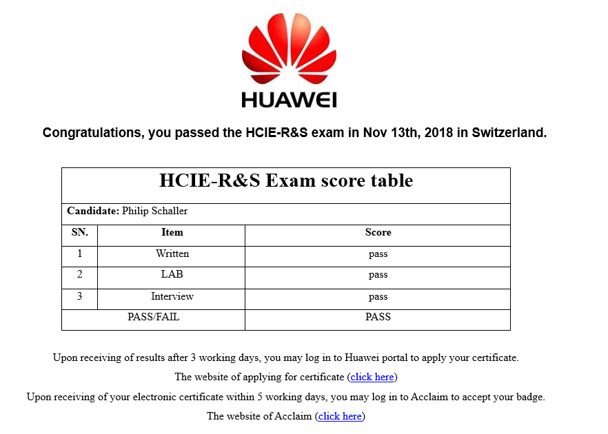 Huawei HCIE interview passed confirmation