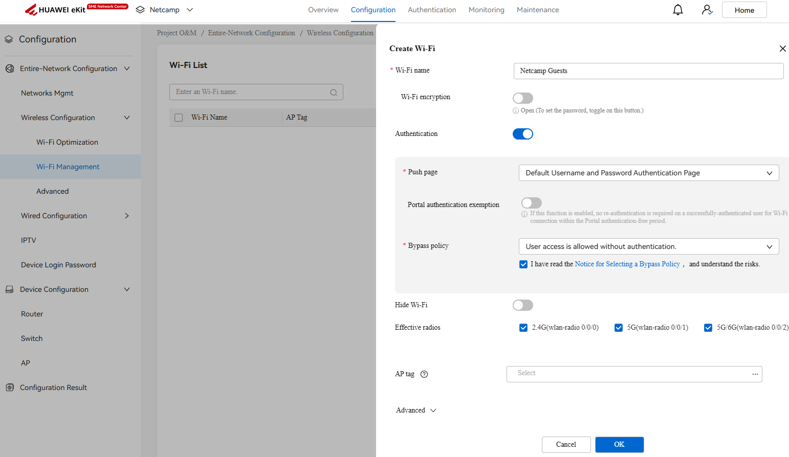 Huawei eKit create Wi-Fi with captive portal