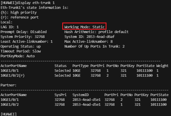 Huawei display eth-trunk 1